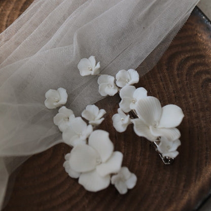 Ceramic Flower Hair Clip Silver Gold