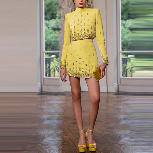 Beaded Short Top Skirt Suit