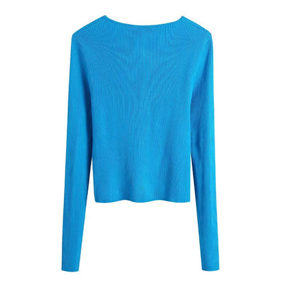 Ladies Fashion Knot Cutout Cropped Navel Knit Sweater