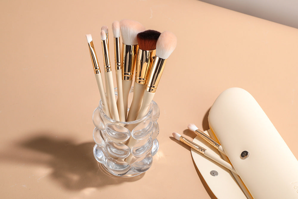 9 Beige Makeup Brushes Synthetic Fluff Beauty Tools