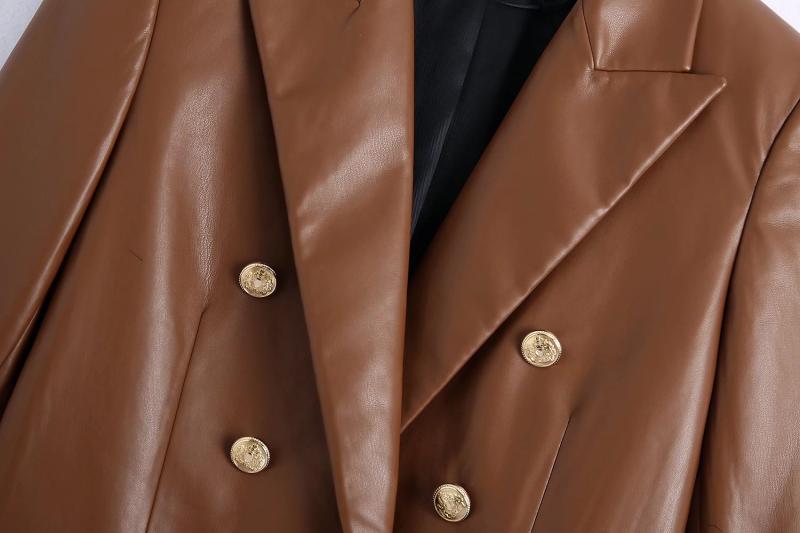 Women's Simple French Faux Leather Blazer