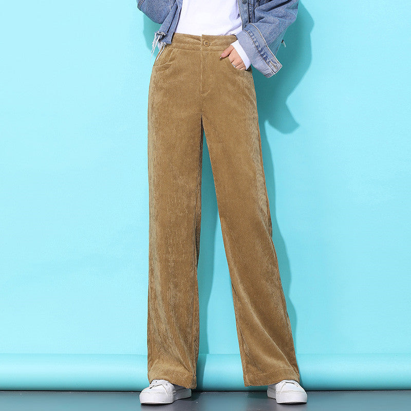 Loose Casual Corduroy High Waist Wide Leg Pants