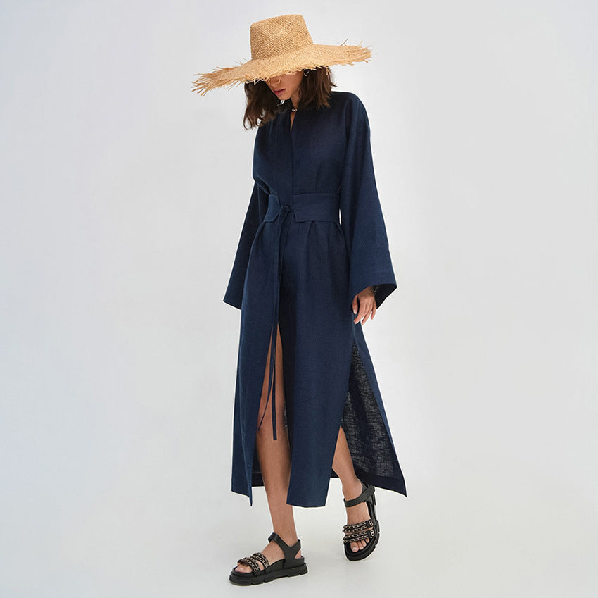 Women's Retro Fashion Cotton And Linen Long-sleeved Dress