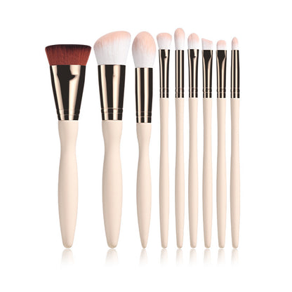 9 Beige Makeup Brushes Synthetic Fluff Beauty Tools