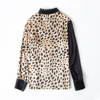 Women's Leopard Print Silk Long Sleeve Shirt