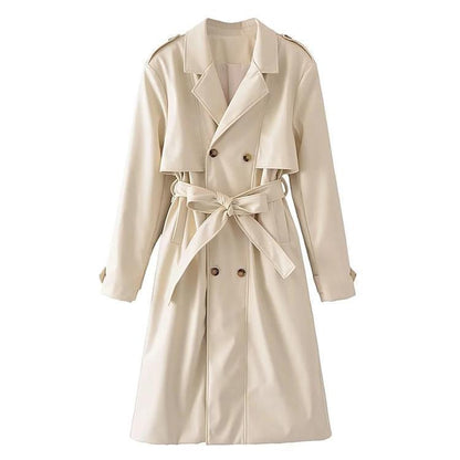 Loose Double Breasted Long Trench Coat French Women's Coat