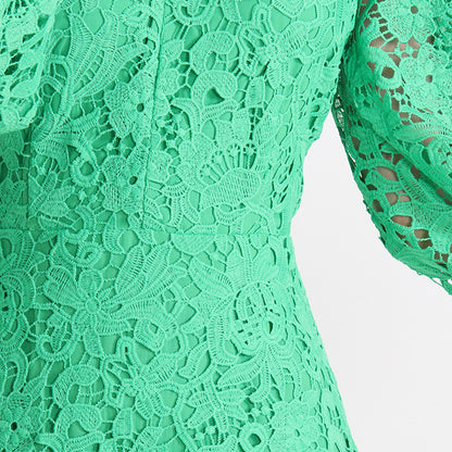 Women's Stand Collar Long Sleeve Waist Long Embroidery Hollow Dress