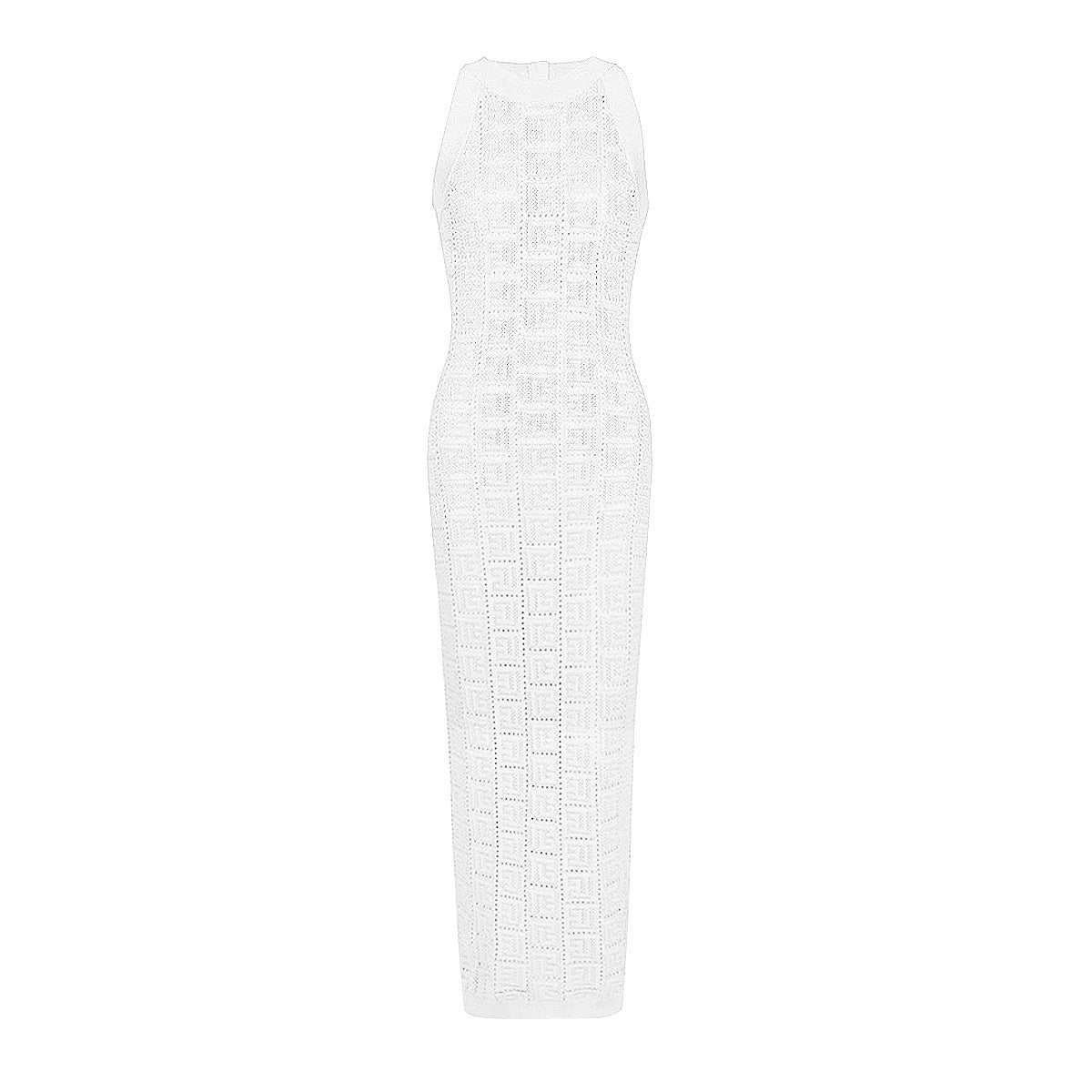 Long Sleeve Round Neck Hollow Out Knitwear Dress Vest