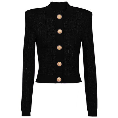 Long Sleeve Round Neck Hollow Out Knitwear Dress Vest