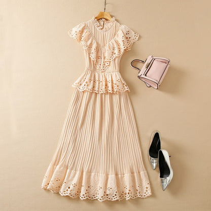 Heavy Industry Pleated Hollow Embroidered Ruffled Dress