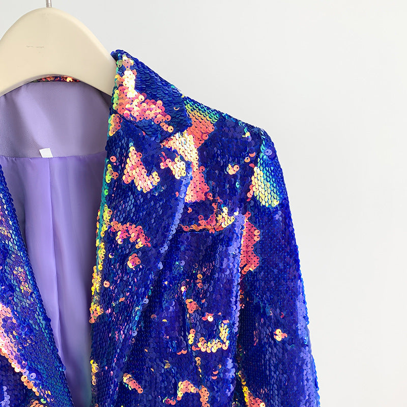 Sequin Color Change Casual Suit Coat