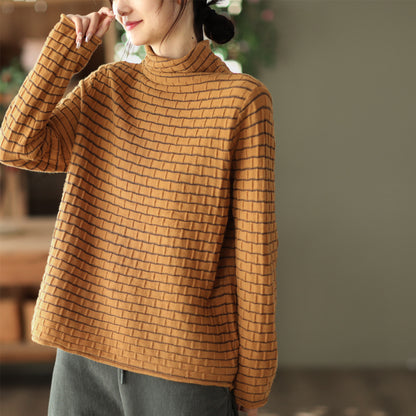 Black With High Collar Bottoming Shirt For Women Autumn Winter Retro 3D Knitting