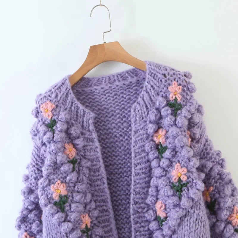Women's Handmade Crocheted Flower Sweater Coat