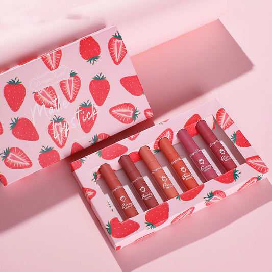 6pcs Box Strawberry Set Lip Gloss Non-stick Cup