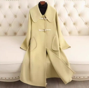 Small Lapel Cashmere Coat For Women's Loose Fitting Medium Length Style