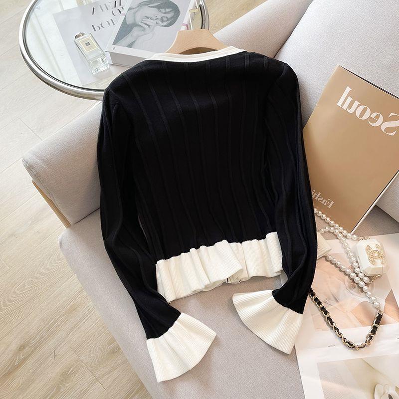 Classic Style Sweet Flare Sleeve Knitted Cardigan For Women Spring