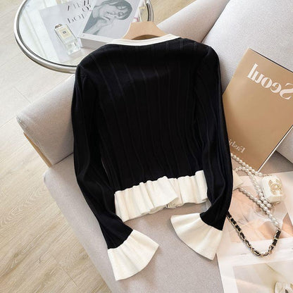 Classic Style Sweet Flare Sleeve Knitted Cardigan For Women Spring