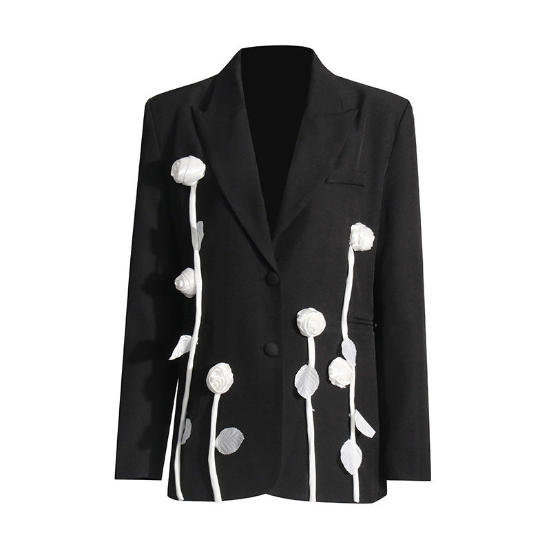 High-grade Flower Slim Fit Patchwork Long Sleeve Thin Suit Coat For Women