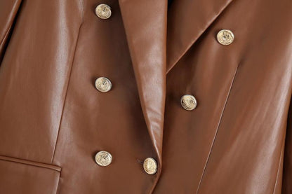 Women's Simple French Faux Leather Blazer