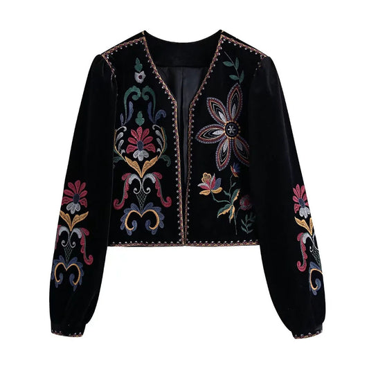 Women's European And American Style Velvet Embroidered Short Coat Cardigan