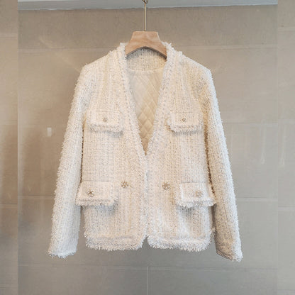 French Temperament Beaded Small Fragrance Milk Jacket Women Plus Cotton