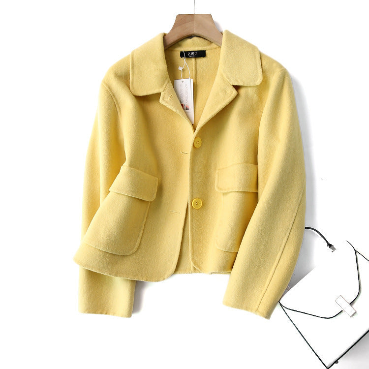 Fashion Pure Color Woolen Coat Women Short