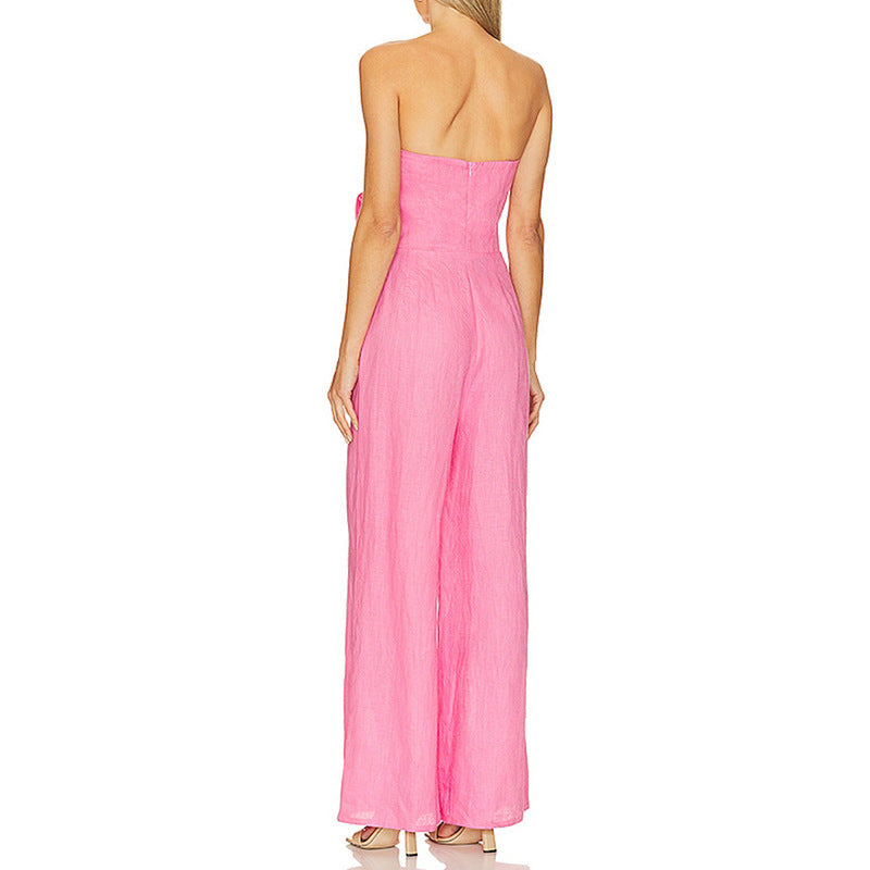 Stitching Flower Tube Top High Waist Slimming And Wide Leg Jumpsuit