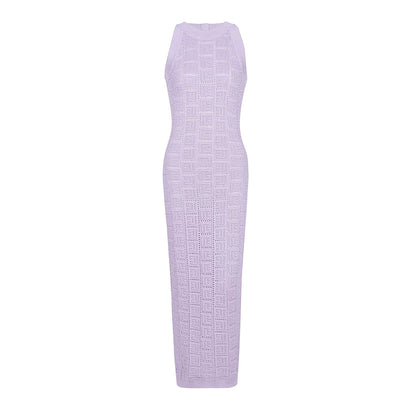 Long Sleeve Round Neck Hollow Out Knitwear Dress Vest