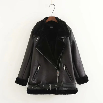 Jacket Tops Women's Trendy Belt PU Leather Jacket