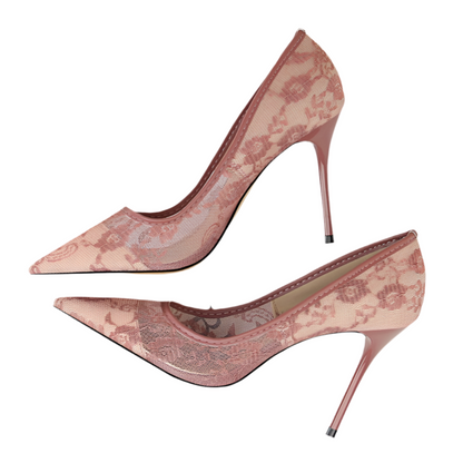 Pointed toe mesh hollow lace shoes