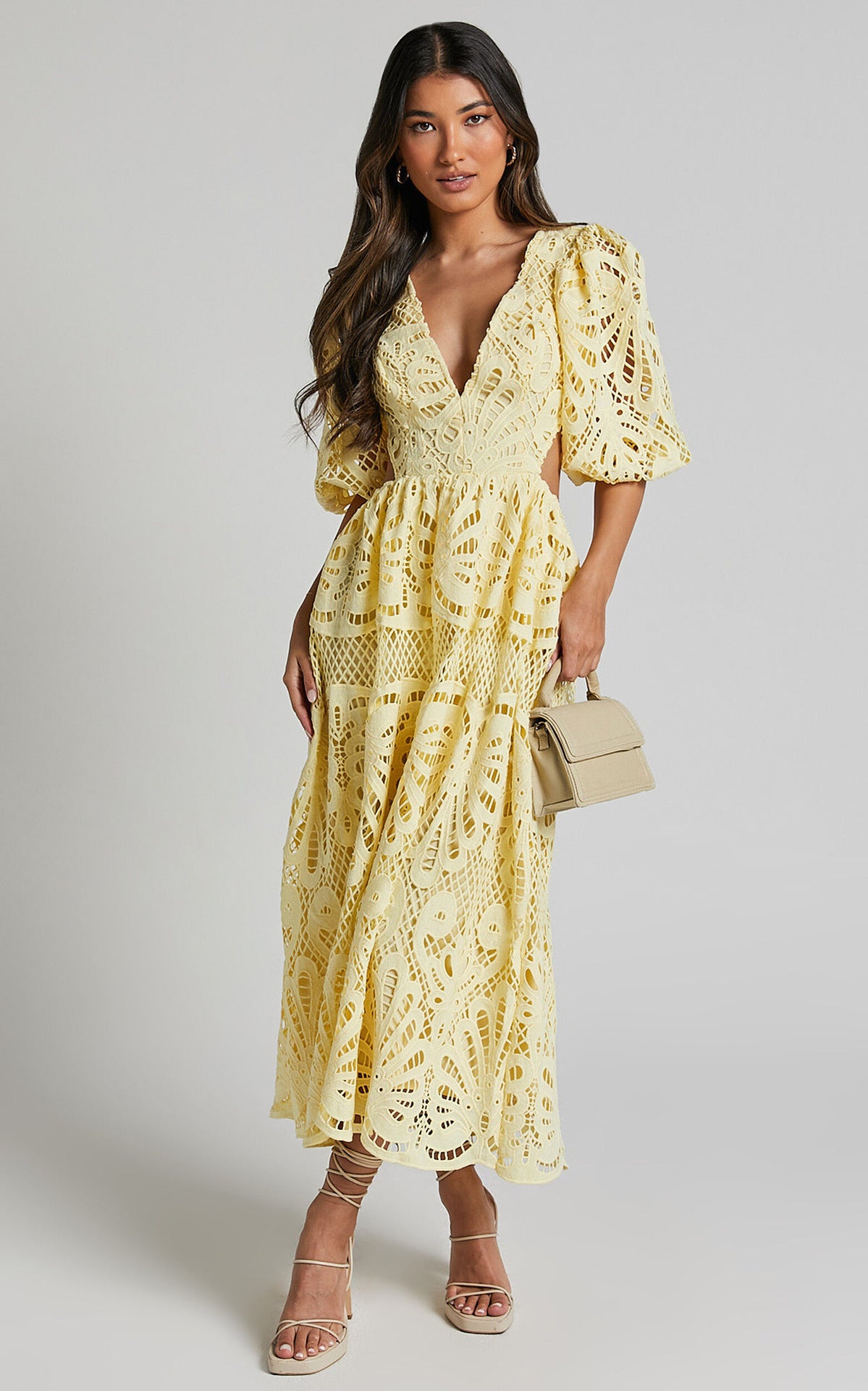 Women's Hollow Out V-neck Lace Embroidery Dress