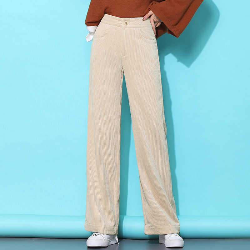 Loose Casual Corduroy High Waist Wide Leg Pants