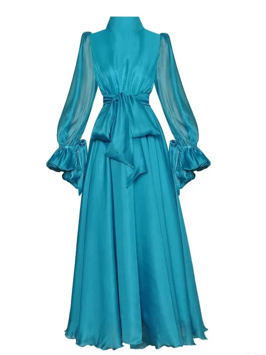 Elegant French Style Tied Large Swing Waist-tight Chiffon Dress