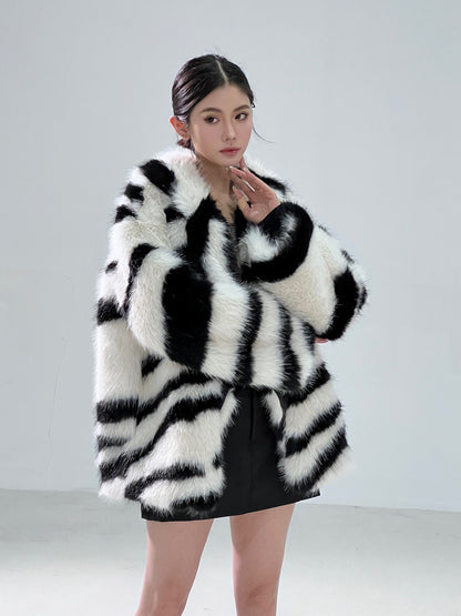 Zebra Print Short Green Fur For Women