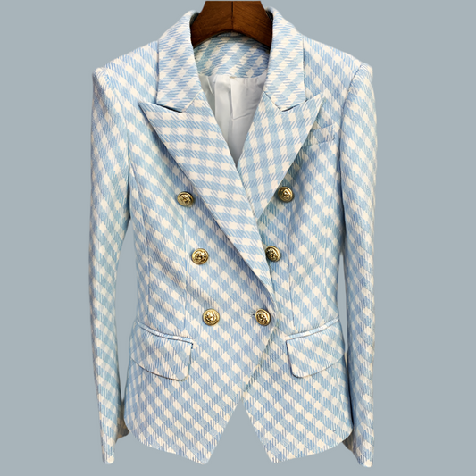 Fashionable Women's Double Breasted Braided Check Suit