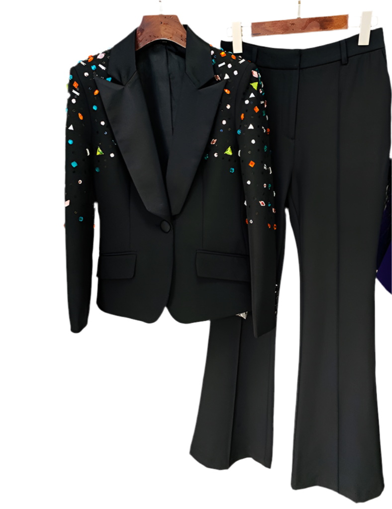 Beaded Color Diamond Suit Coat Pants Two-piece Suit