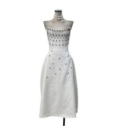 Handmade Rhinestone Waist Tube Top Dress