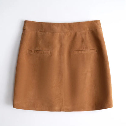 Genuine Leather Spring And Autumn New Simple High Waist Sheath Skirt