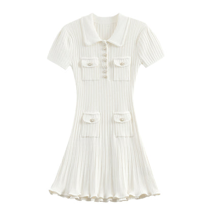 Classic White Classic Style Knitted Dress Waist Women's