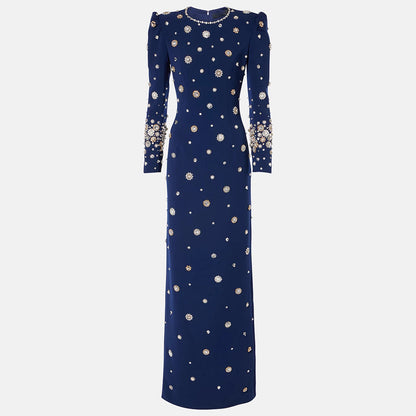 Fashion Temperament Beads Diamond Slim Long Dress