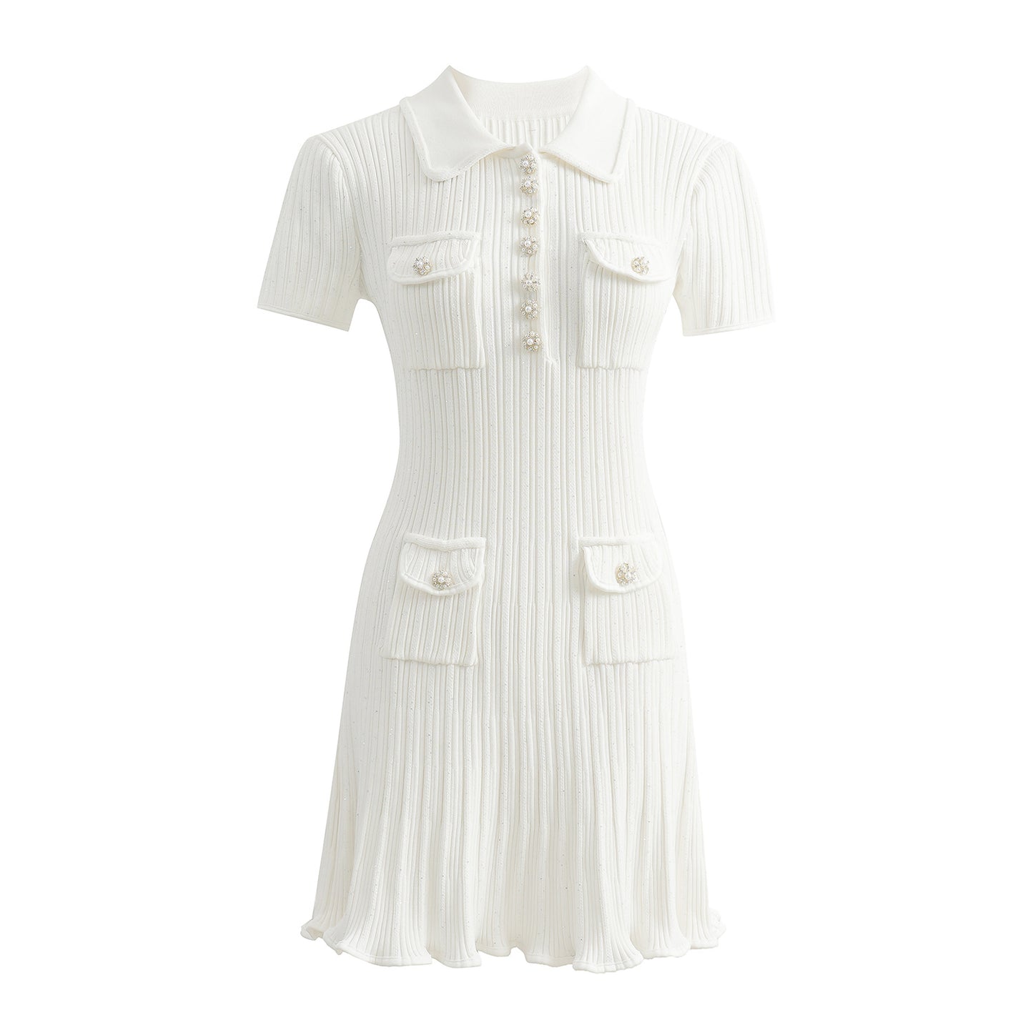 Classic White Classic Style Knitted Dress Waist Women's