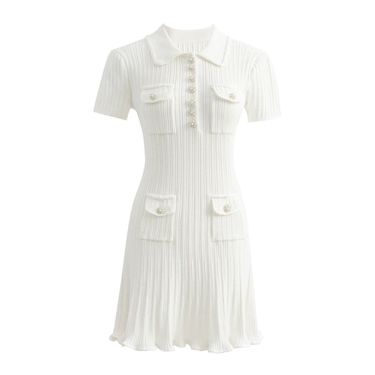 Classic White Classic Style Knitted Dress Waist Women's