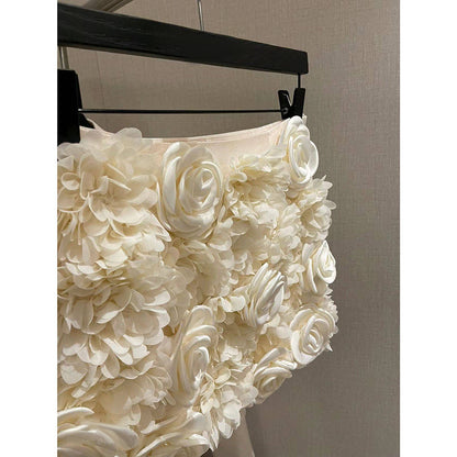 Casual Top Slimming Three-dimensional Flower A- Line Skirt Short Suit
