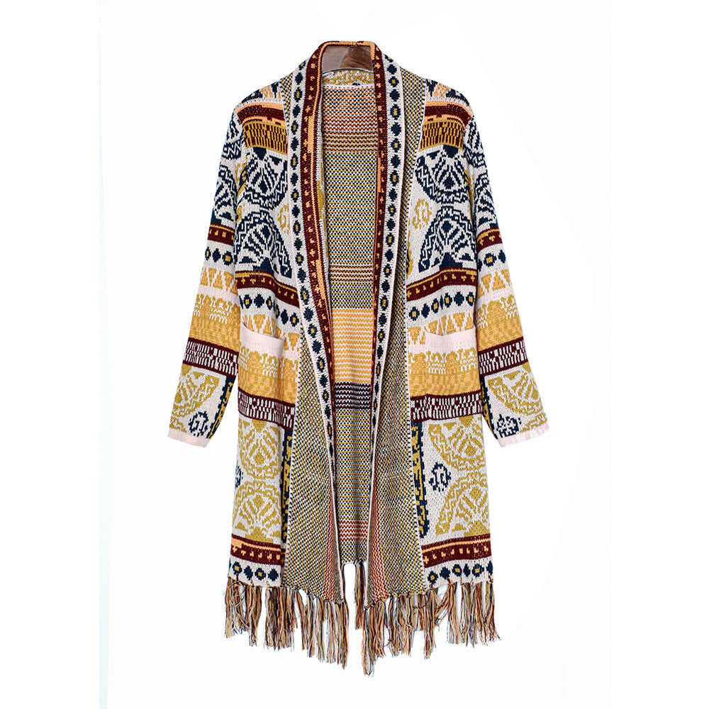 Ladies Ethnic Vintage Fringe Cardigan Top