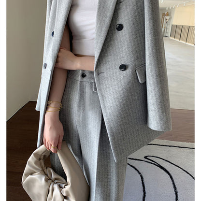 Women's Coat Wool Wide Leg Trousers Suit Coat