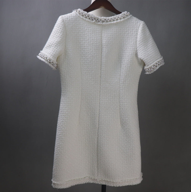 Women's Socialite Chanel Jumpsuit White Wool Short Sleeve Dress