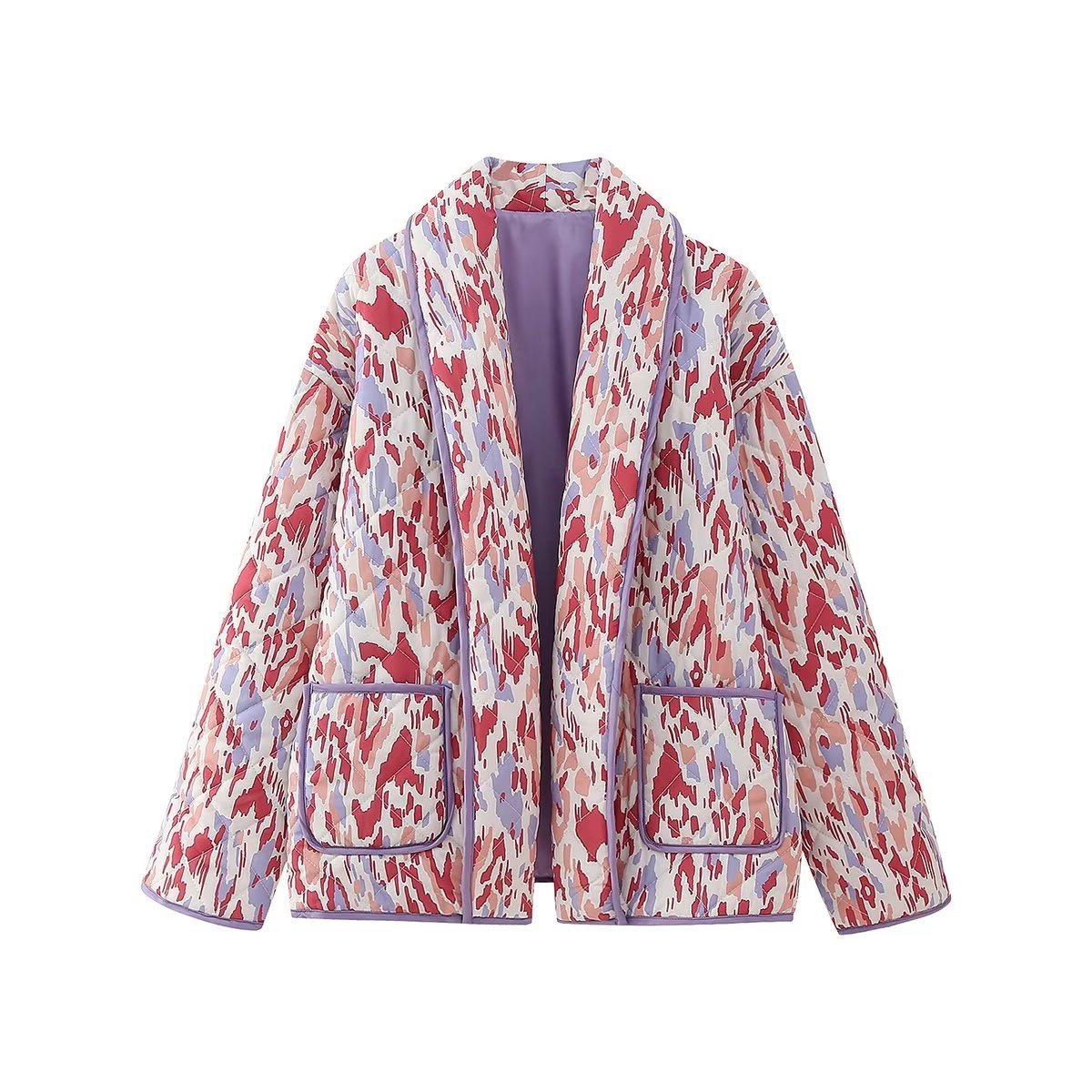 Warm Lapel Print Quilted Jacket