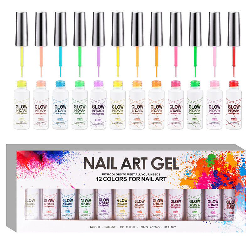 12 Color Set Phototherapy 3D Painted Glue Luminous Nail Polish