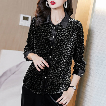 Women's French High-end Long-sleeved Gold Velvet Shirt