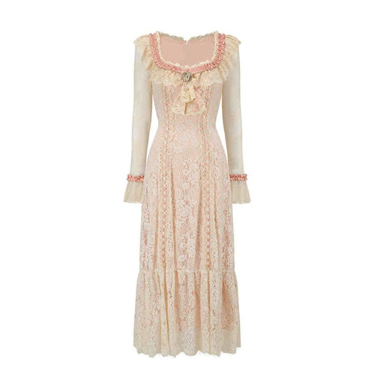 French Sweet Long Sleeve slim lace Dress